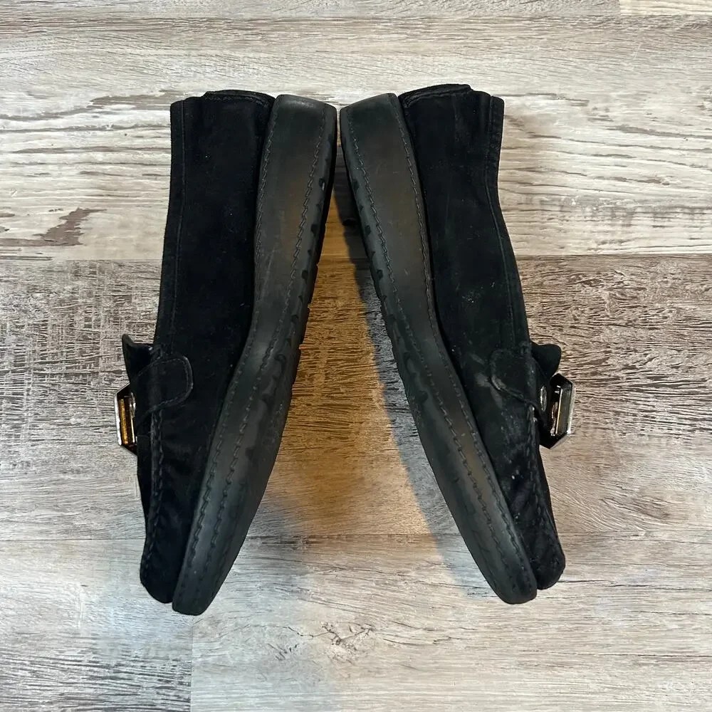 Stuart Weitzman Black Suede Buckle Loafers Size 8M
